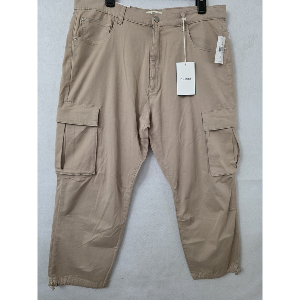 DL1961 Women's 26 Gwen Cargo Pocket Cropped Drawstring Ankle Pants Beige SIZE 32